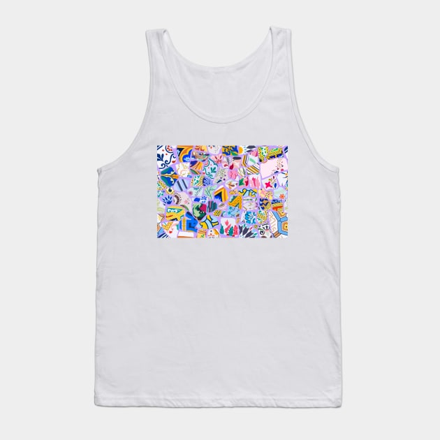 Antoni Gaudi Multi Pattern Print Design with Lilac / Purple Background T-Shirt Tank Top by SemDesigns